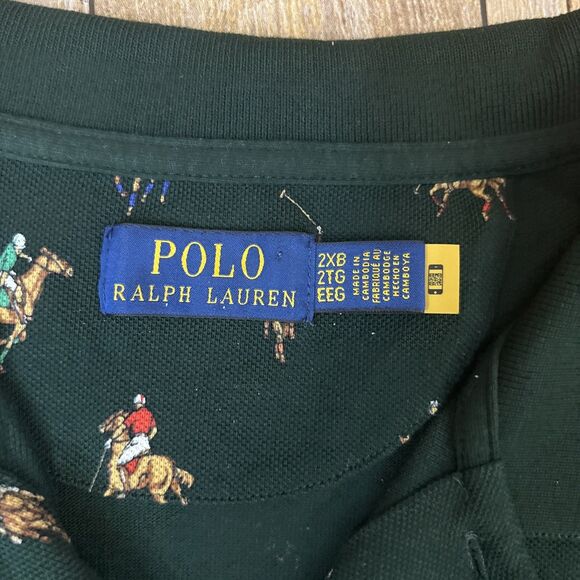 Polo Ralph Lauren Polo Shirt All Over Pony Logos 2XB Big & Tall Hunter Green - Picture 3 of 8